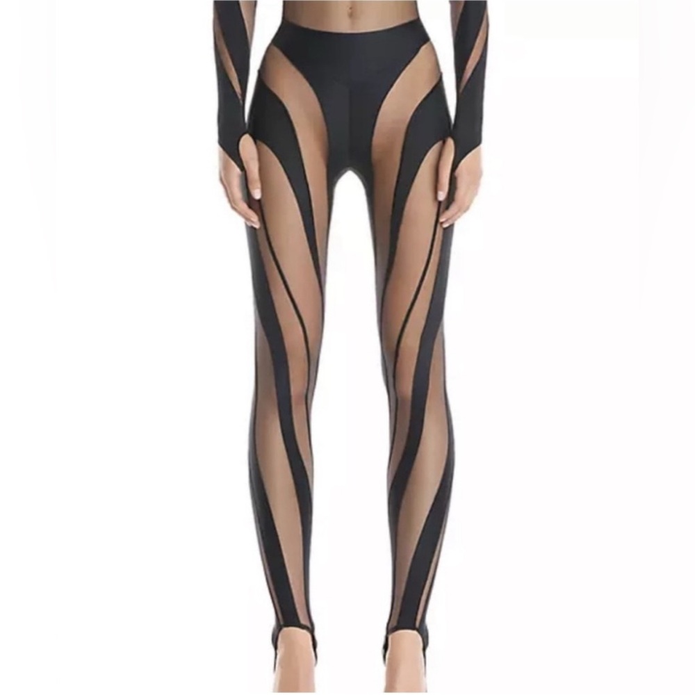 Mugler Black and Sheer Panel Leggings
